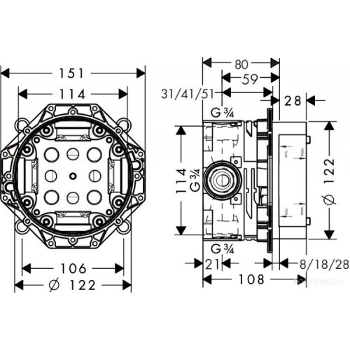 СКРЫТАЯ ЧАСТЬ СМЕСИТЕЛЯ HANSGROHE IBOX UNIVERSAL, 01800180