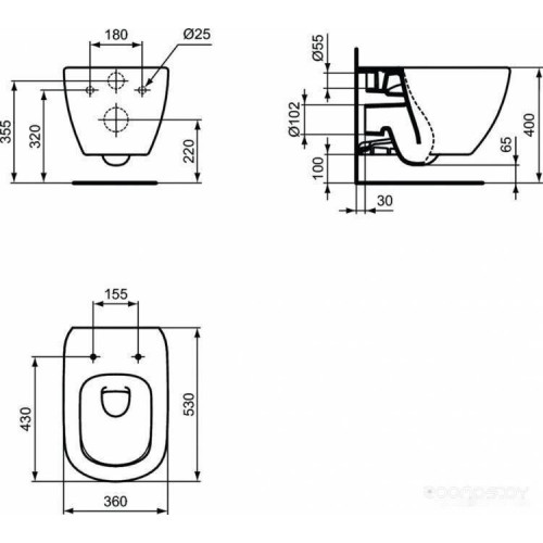 Унитаз Ideal Standard Tesi Aquablade T0079V3 (черный матовый) (без сиденья)