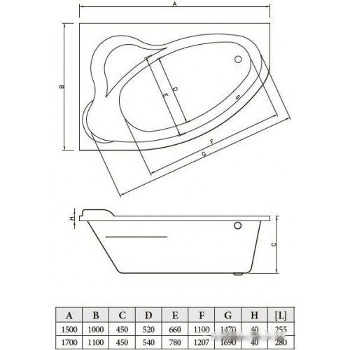 Ванна Bonito Home Rosa 150x100L (с ножками)