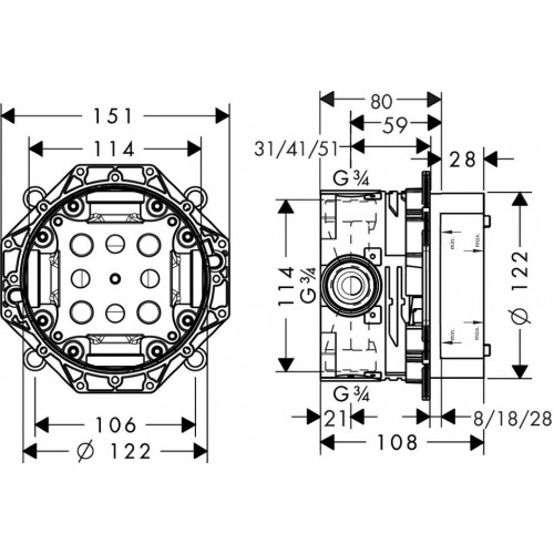 СКРЫТАЯ ЧАСТЬ СМЕСИТЕЛЯ HANSGROHE IBOX UNIVERSAL, 01800180