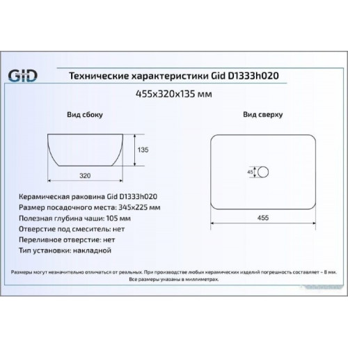 Умывальник Gid D1333H020 (черный/серебристый)