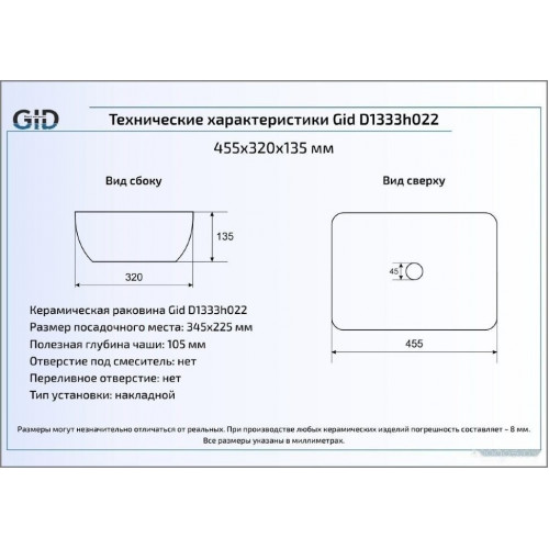 Умывальник Gid D1333H022 (черный/золотой)