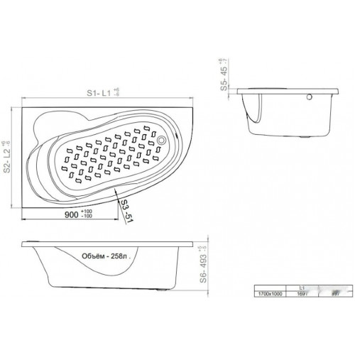 Ванна Triton Изабель гидромассажная 170x100R Стандарт