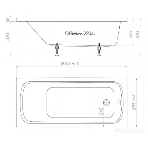 Ванна Triton Стандарт 165x70 (с ножками, экраном и сифоном)