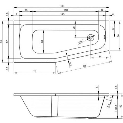 Ванна Riho Dola 160 L / BB34005 (с ножками)