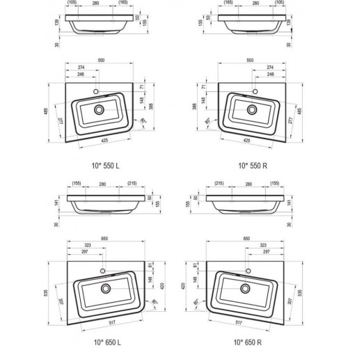 Умывальник встраиваемый Ravak 10  650 L (угловой)