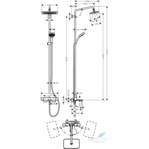 Душевая стойка Hansgrohe Croma E280 Showerpipe 280 27687000