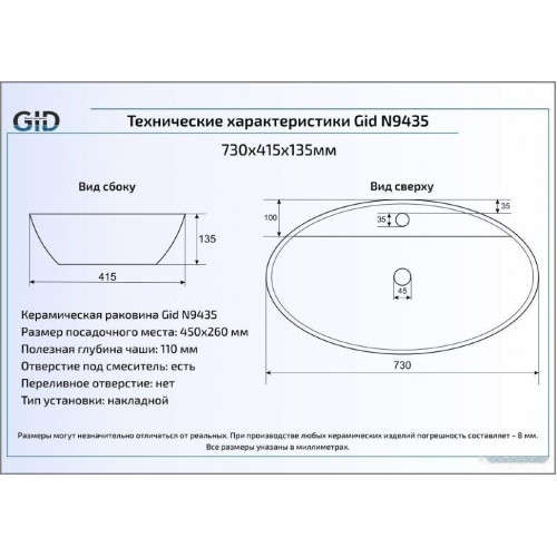 Умывальник Gid N9435 (белый)