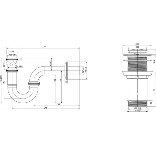 Сифон Wellsee Drainage System 182102002 (сифон, донный клапан, хром)