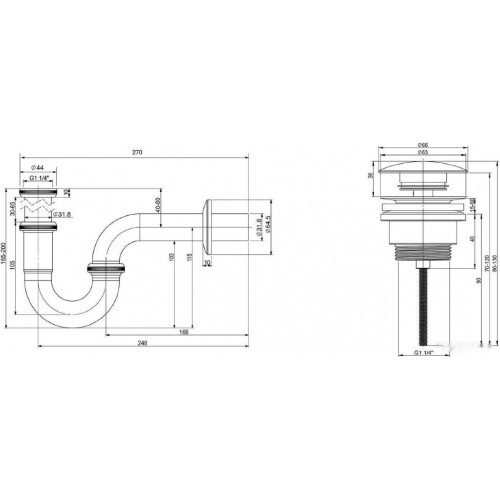 Сифон Wellsee Drainage System 182102003 (сифон, донный клапан, хром)