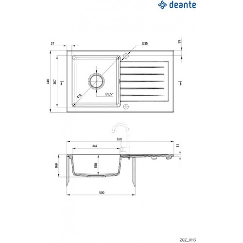 Кухонная мойка Deante Zorba ZQZ_2113 76x44 графит