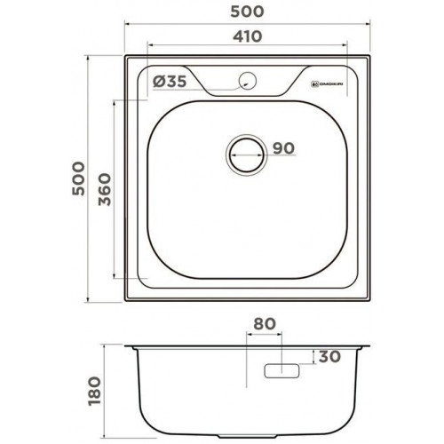 Кухонная мойка Omoikiri Saru 4997395 50x50 нержавеющая сталь