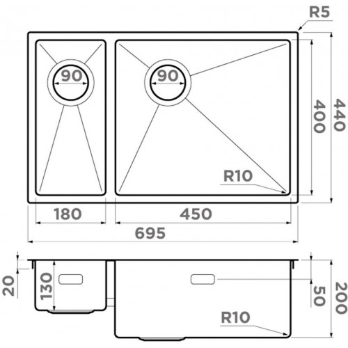 Кухонная мойка Omoikiri Taki 69-2-U/IF-LG-L Side 4997051 69,5x44 светлое золото