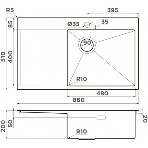 Кухонная мойка Omoikiri Akisame 86-GB-R Side 4997044 86x51 графит