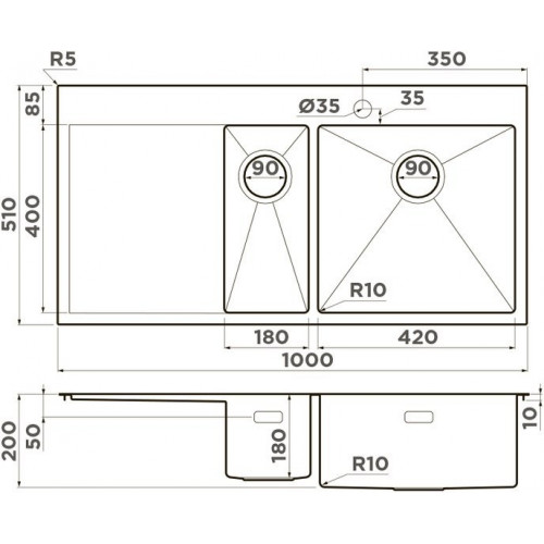 Кухонная мойка Omoikiri Akisame 100-2-IN-R 4973547 100x51 нержавеющая сталь