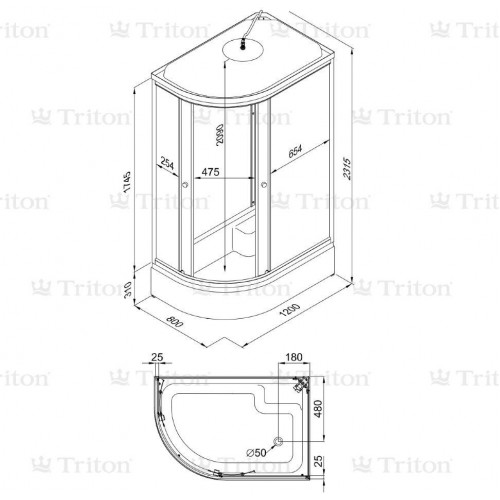 Душевая кабина Triton Риф В3 120x80 стекло шиншилла левая