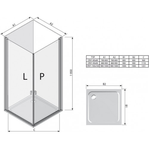 Душевой уголок Ravak Chrome CRV1+CRV1 80x80 стекло блестящий+Transparent