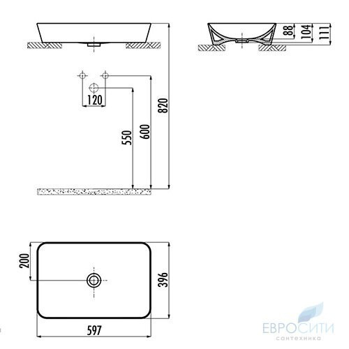 Умывальник Creavit Ultra 60x40, накладной