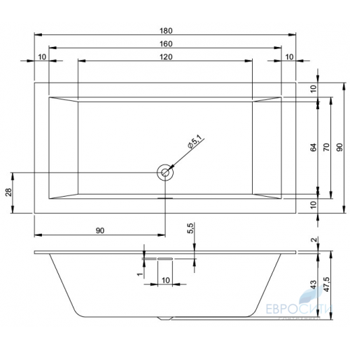 Ванна акриловая Riho Rethink Cube 180x90 (ножки отдельно)