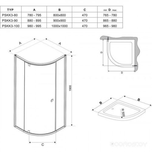 Душевой уголок Ravak PIVOT PSKK3-80 (Блестящий-Прозрачный) (37644C00Z1)