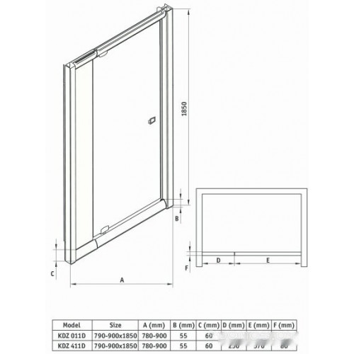 Душевая дверь Deante Zoom KDZ 011D 90x185