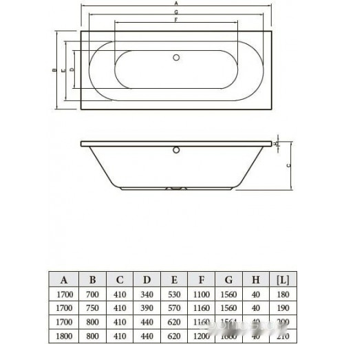 Ванна Bonito Home Ilias 180x80 (с ножками)