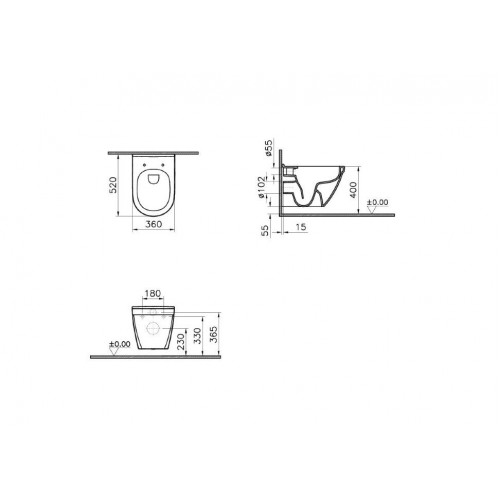 Унитаз подвесной Vitra S50 Rim-Ex (без ободка) 7740B003-0075 (Без крышки)