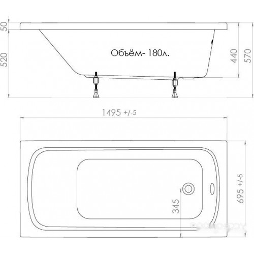 Ванна Triton Стандарт 150x70 (с ножками)