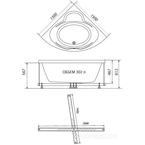 Ванна Triton Троя Экстра 150x150 (каркас, сифон, экран)