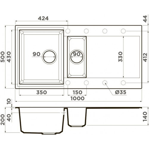 Кухонная мойка Omoikiri Sakaime 100-2-BL 100x50 черный