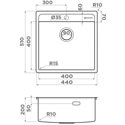 Кухонная мойка Omoikiri Daisen 44-IN 4993179 44x51 нержавеющая сталь