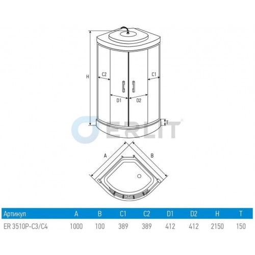 Душевая кабина Erlit ER3510P-C4-RUS 100x100