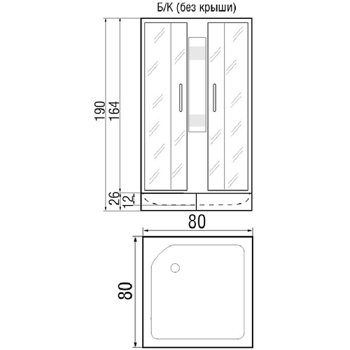 Душевая кабина River Neva 80/26 МТ без крыши 80x80