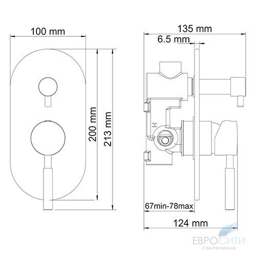 Смеситель для ванны WasserKraft Main 4141 (с механизмом), встраиваемый