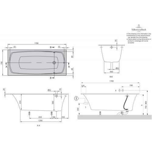 Ванна квариловая Villeroy&Boch My Art Solo 170x75