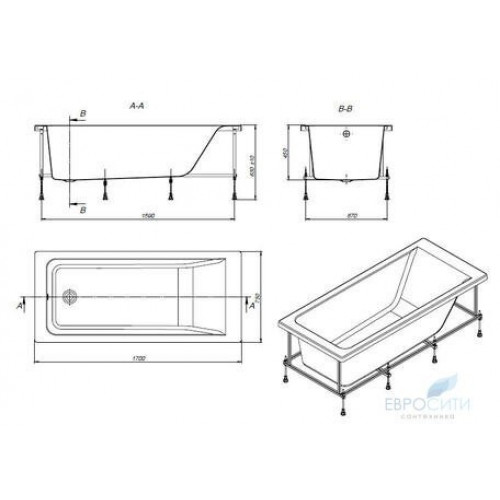 Ванна акриловая Roca Easy 170x75 (без каркаса)