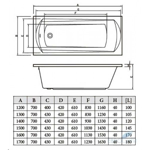 Ванна акриловая Bonito Home Selena 150x70