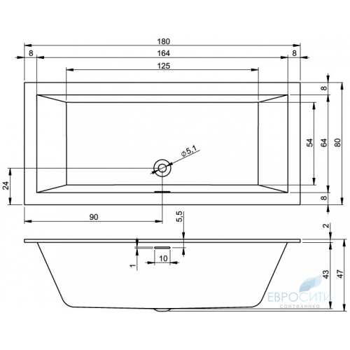 Ванна акриловая Riho Rethink Cube 180x80 (ножки отдельно)