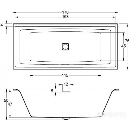 Ванна Riho Still Square Led 170x75 BR0200500K00131 (левая, без ножек)