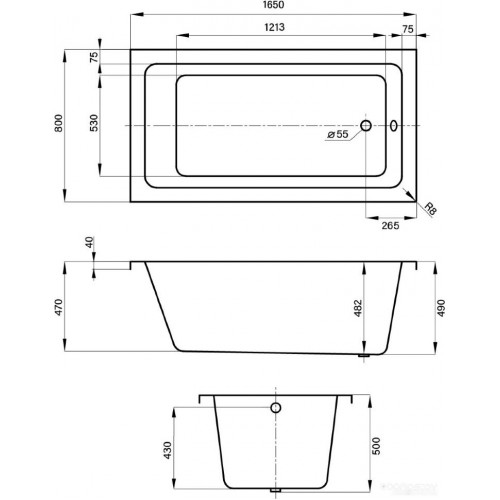 Ванна Wellsee FreeDom 165x80 231102003 (встраиваемая ванна белый глянец, сифон-автомат матовый черный)