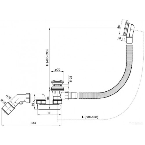 Ванна Wellsee FreeDom 165x80 231102003 (встраиваемая ванна белый глянец, сифон-автомат матовый черный)