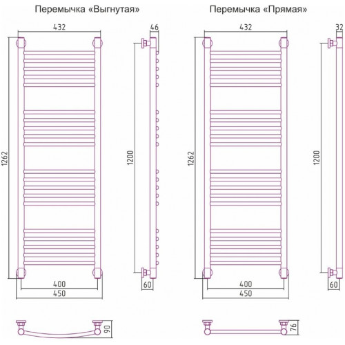 Полотенцесушитель водяной Сунержа Богема+ 1200x400 без покрытия (прямой)