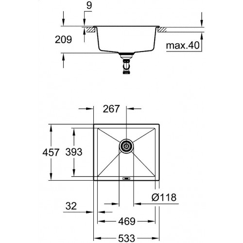 Кухонная мойка Grohe K700U 60-C 53.3/45.7 1.0 черный гранит