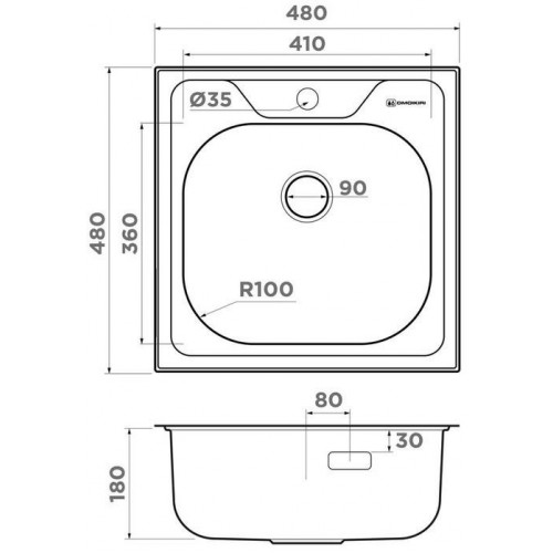 Кухонная мойка Omoikiri Saru 4993833 48x48 нержавеющая сталь