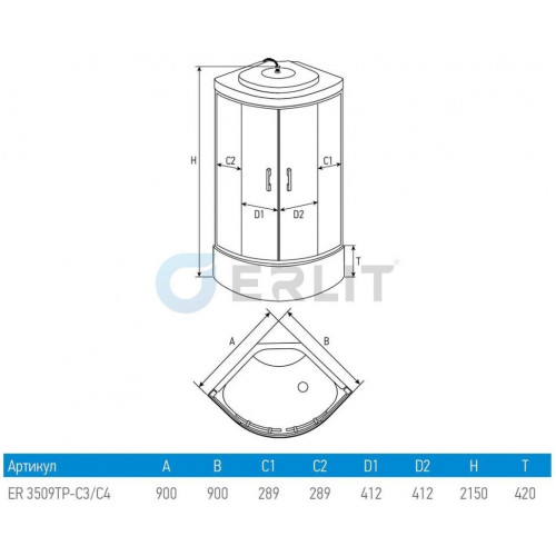 Душевая кабина Erlit ER3509TP-C3-RUS 90x90