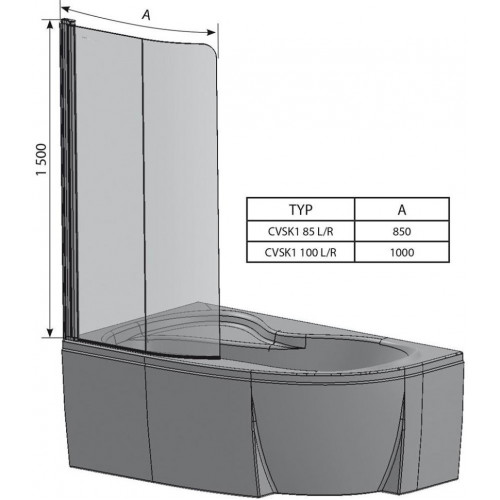 Шторка Ravak CVSK1 для ванн ROSA 140/150 L блестящая + транспарент