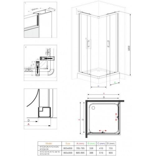 Душевой уголок Deante Funkia KYС 641K 90x90 матовое стекло