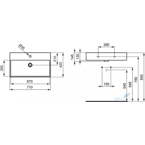 Умывальник Ideal Standard Strada 70x42, накладной