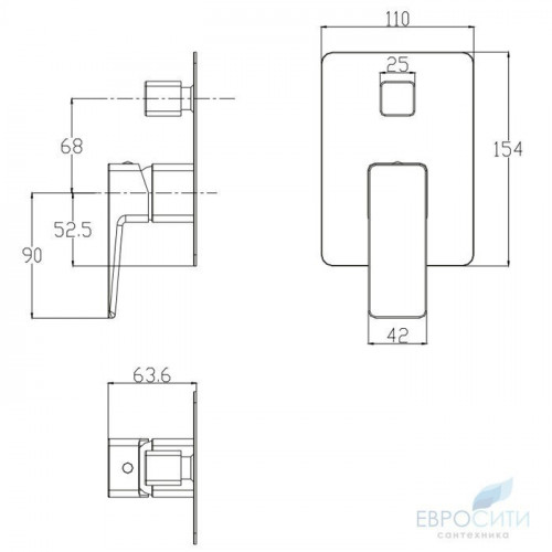 Смеситель для ванны Omnires Parma PM7435 BL (с механизмом), встраиваемый