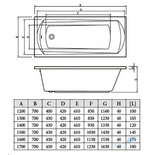 Ванна акриловая Bonito Home Selena 170x70